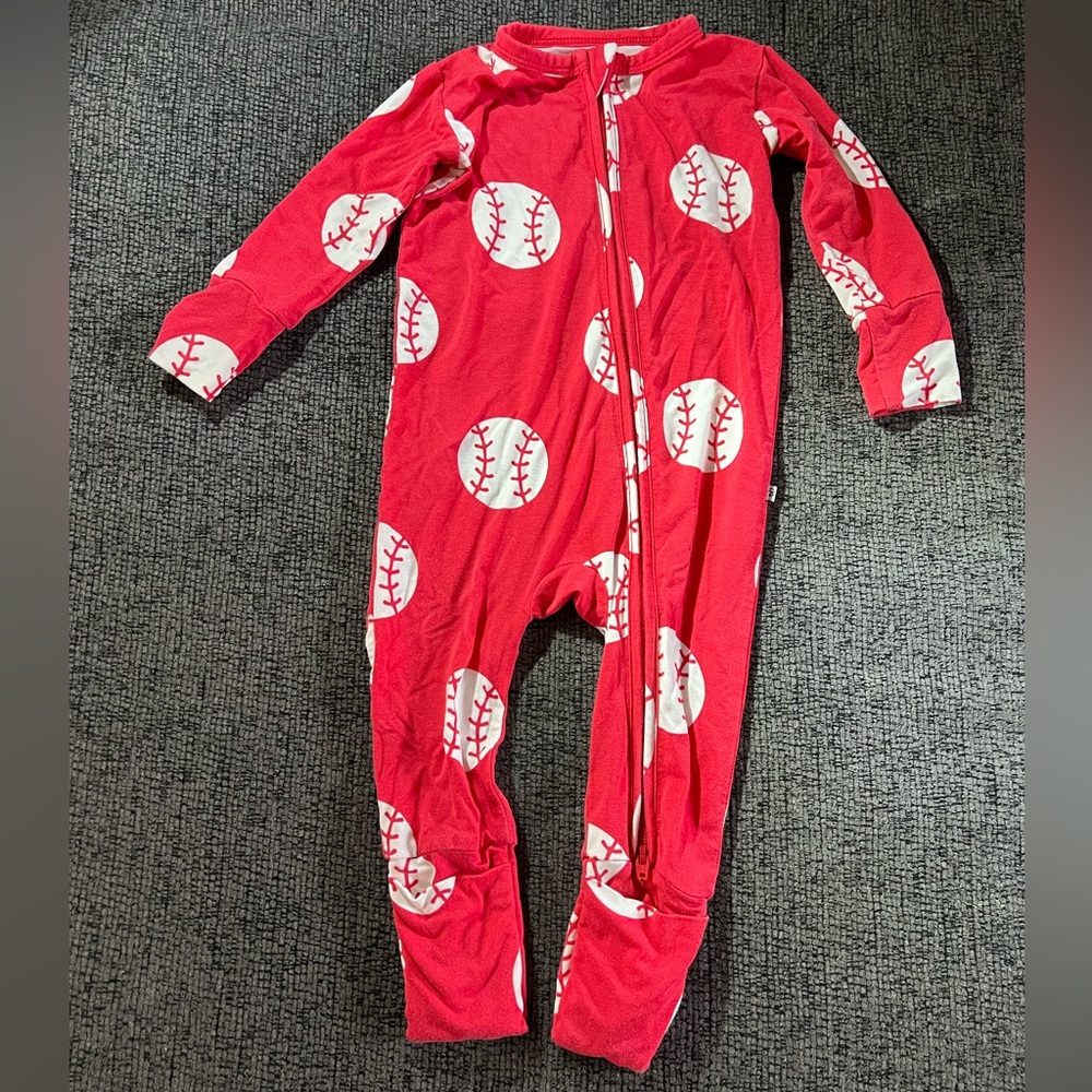 Birdie Bean Red Baseball Print Footie